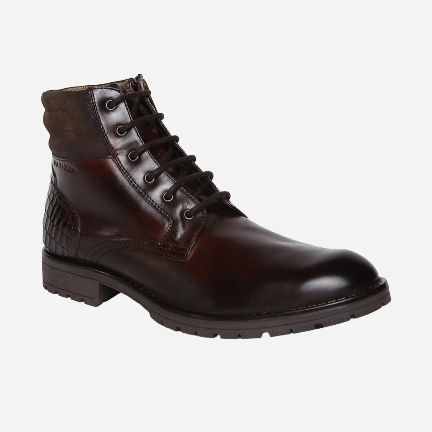Masabih Genuine Leather Brown Ankle Zipper Boots for Men