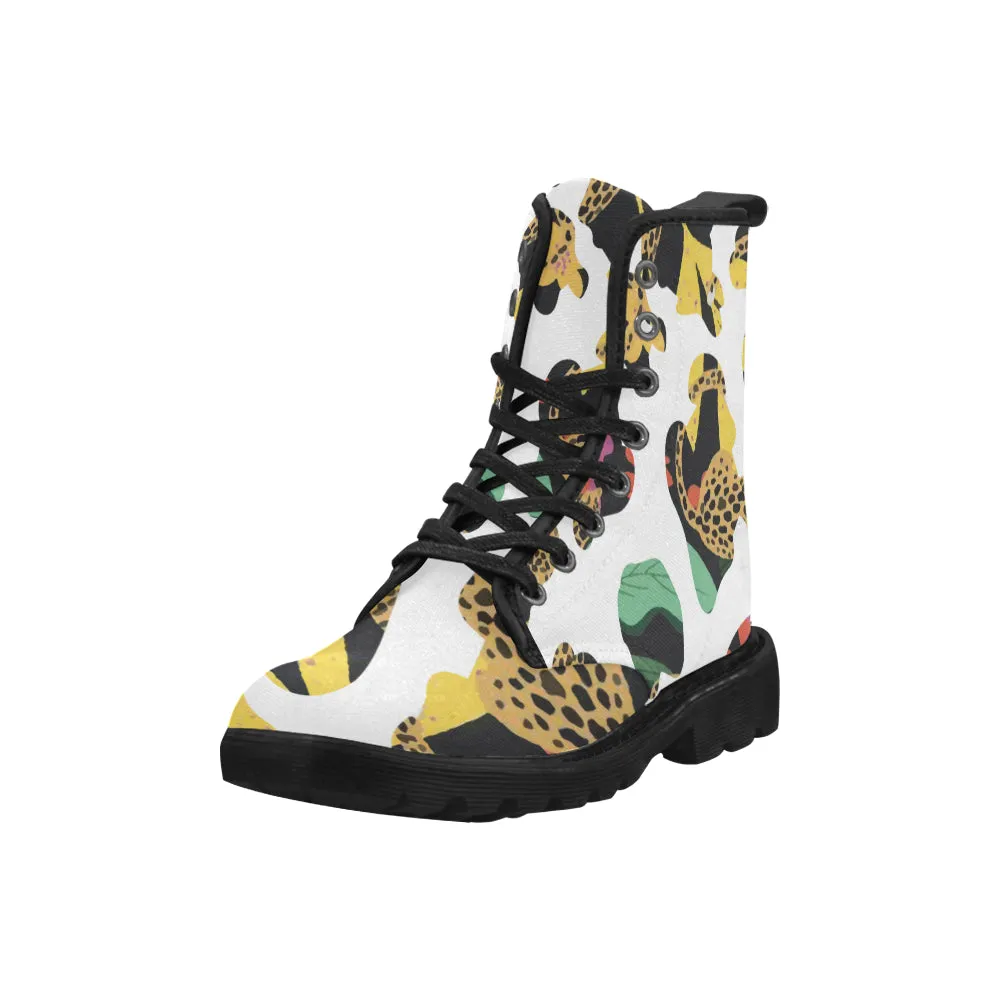 Men's Abstract Animal Print Canvas Boots