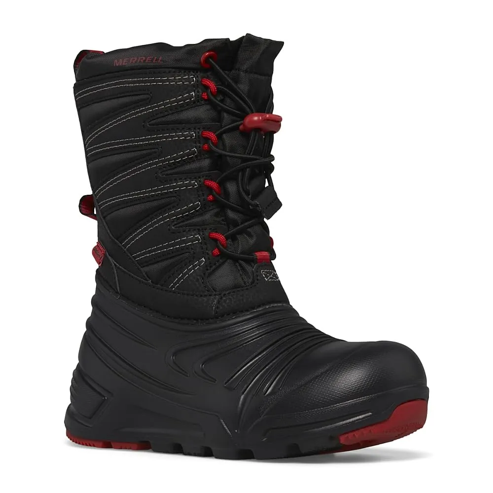 Merrell Snow Quest Lite 3.0 Waterproof Boot, Black/Grey/Red, 3 US Unisex Big Kid