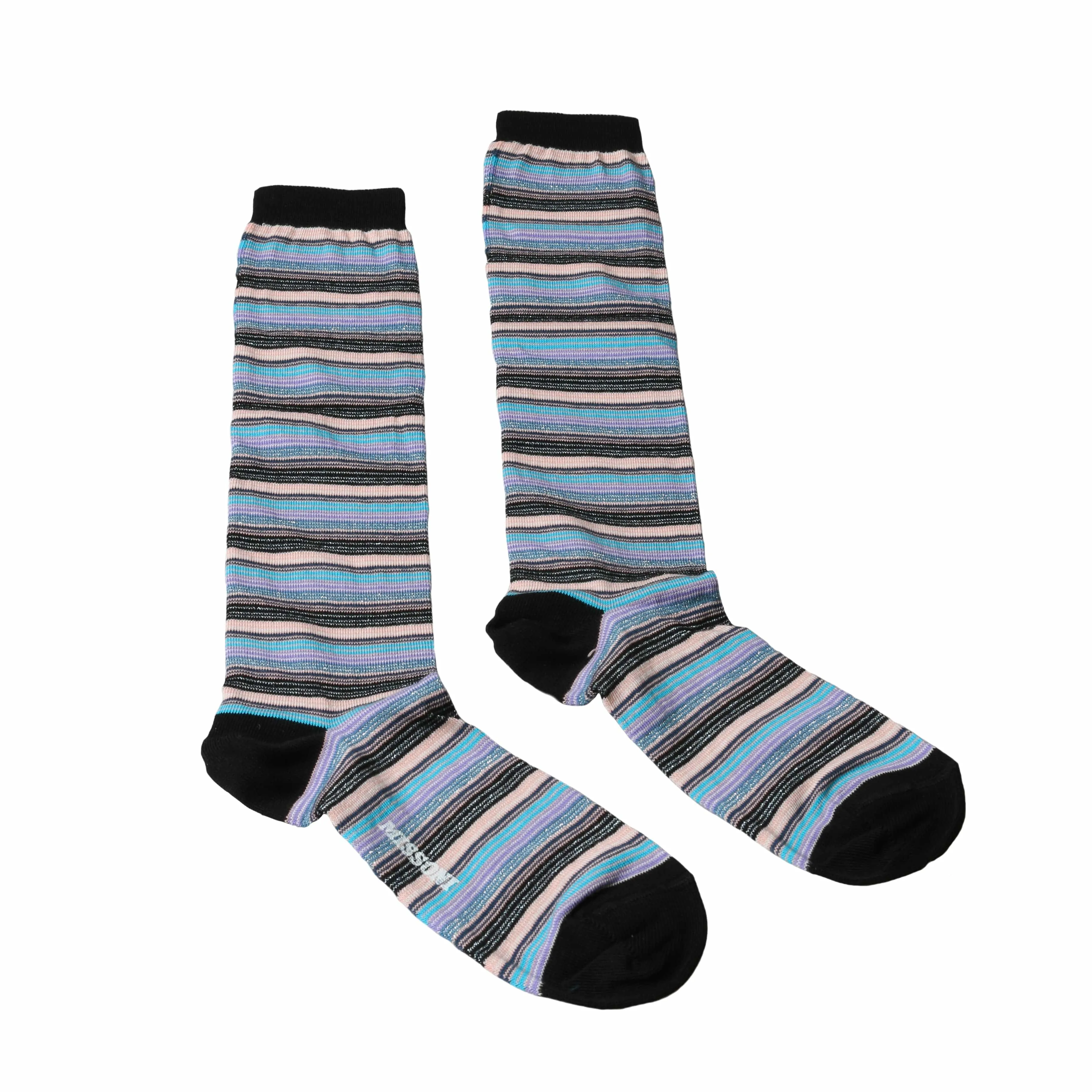 Missoni GM00CMD5218 0001 Purple/Turquoise Striped Knee Length Socks