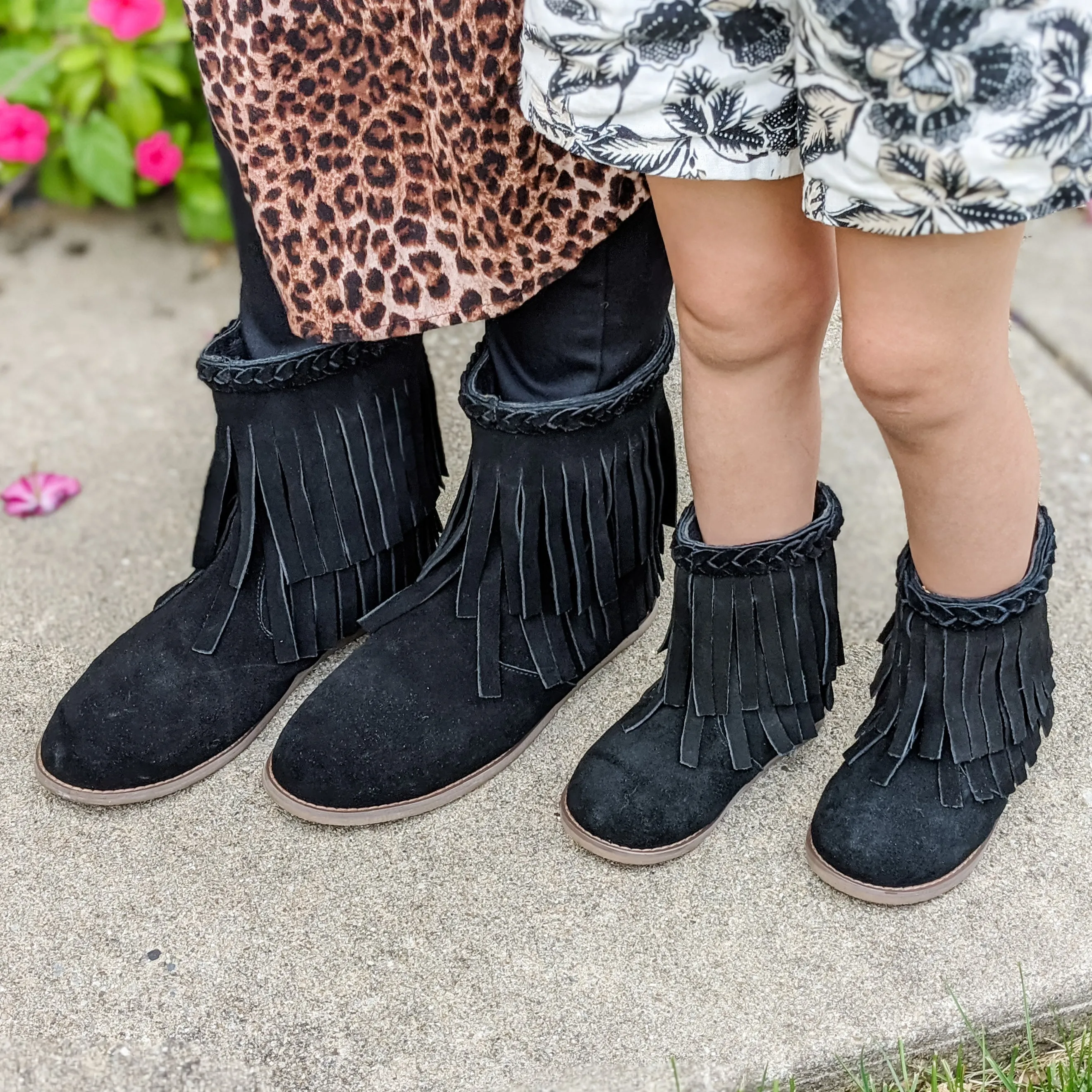 MOMMY Braided Fringe Boots Ebony