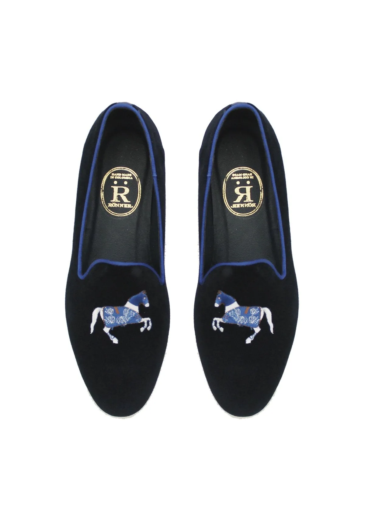 Rönner Mimosa Horse Navy & Light Blue Velvet Loafer