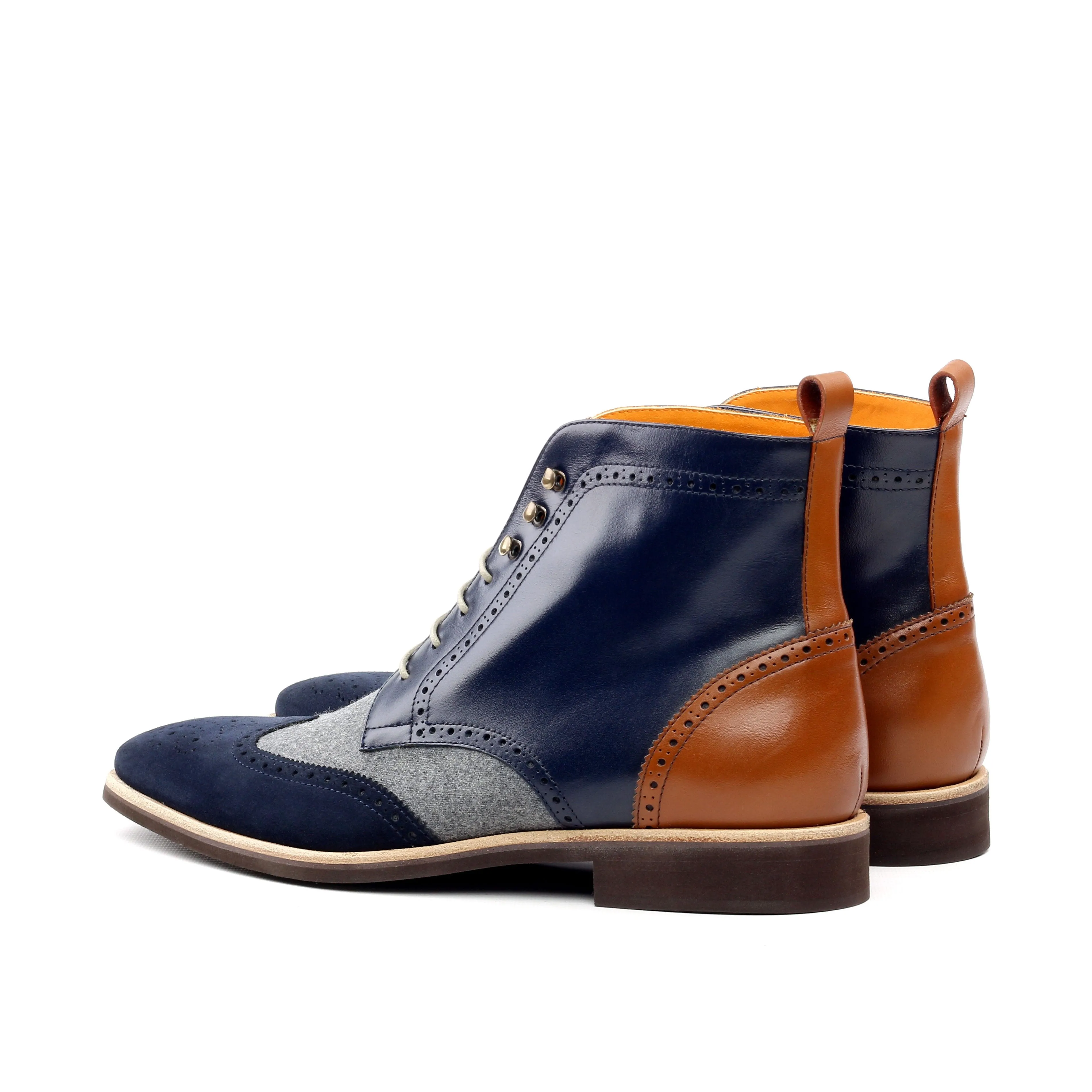 Unique Handcrafted Mix Colored Military Style Brogue Boot w/ Lux Suede