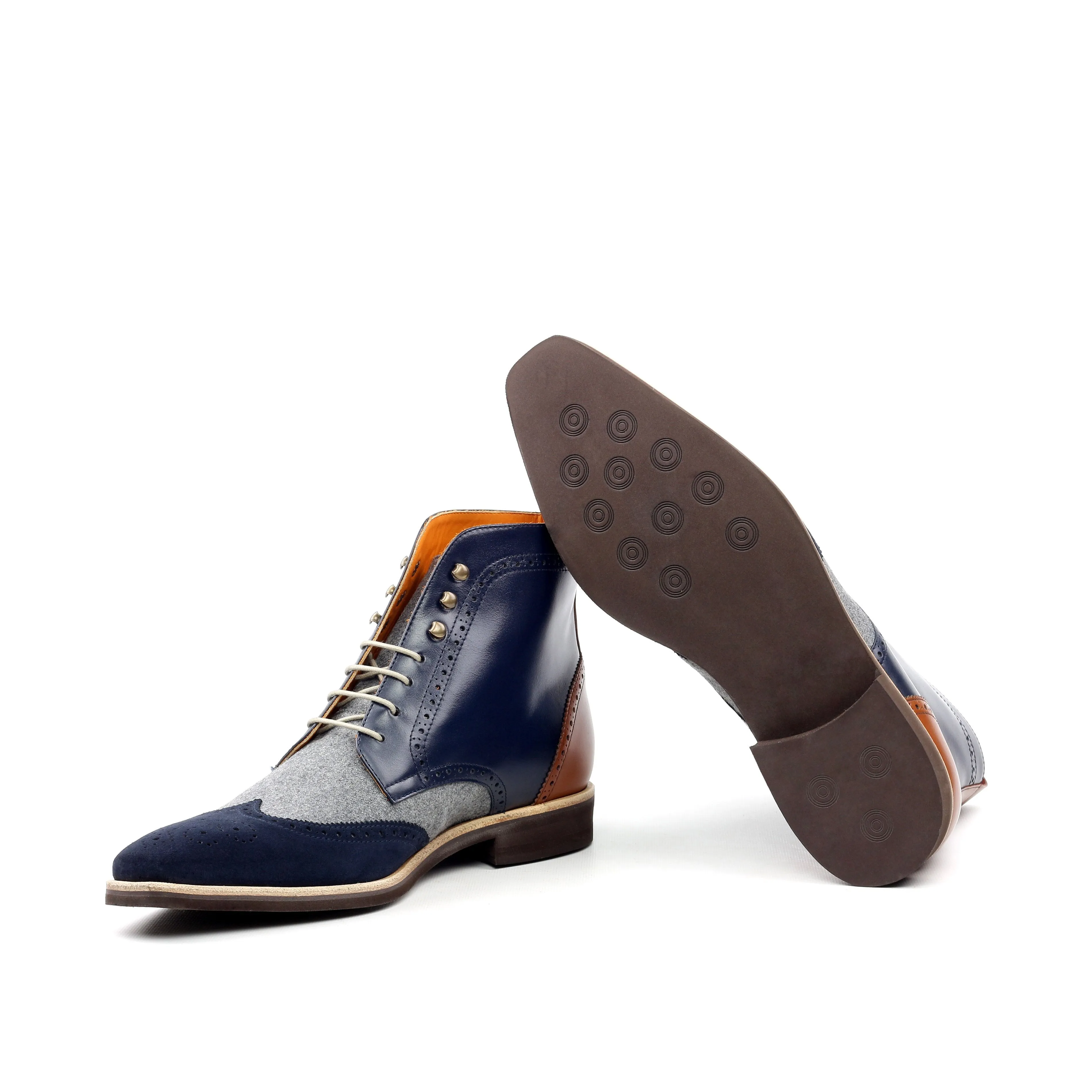 Unique Handcrafted Mix Colored Military Style Brogue Boot w/ Lux Suede