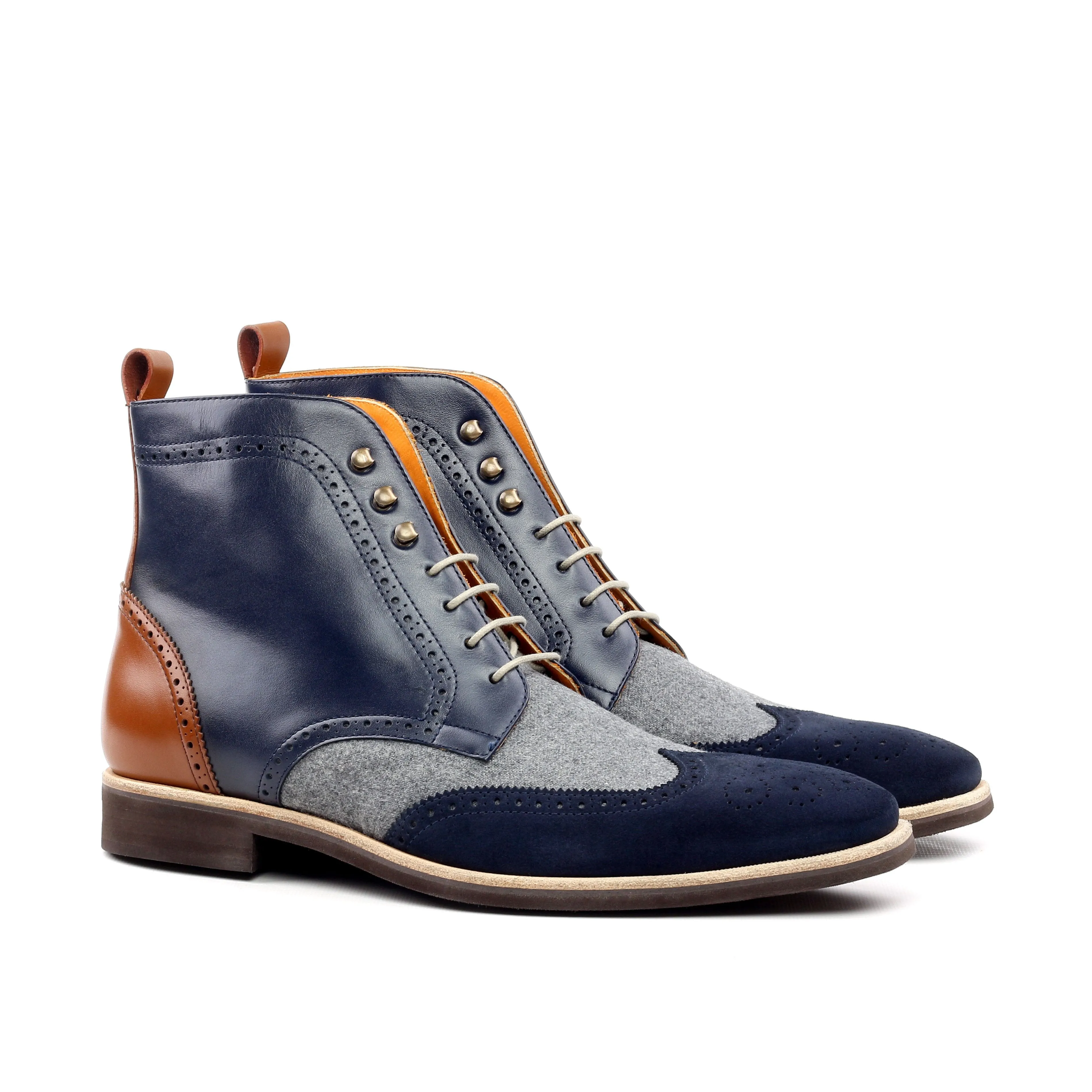 Unique Handcrafted Mix Colored Military Style Brogue Boot w/ Lux Suede