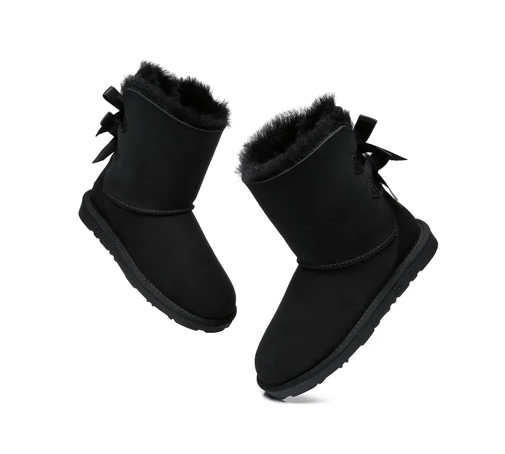 Women Boots Double Baily Short Back Bow Sheepskin Wool