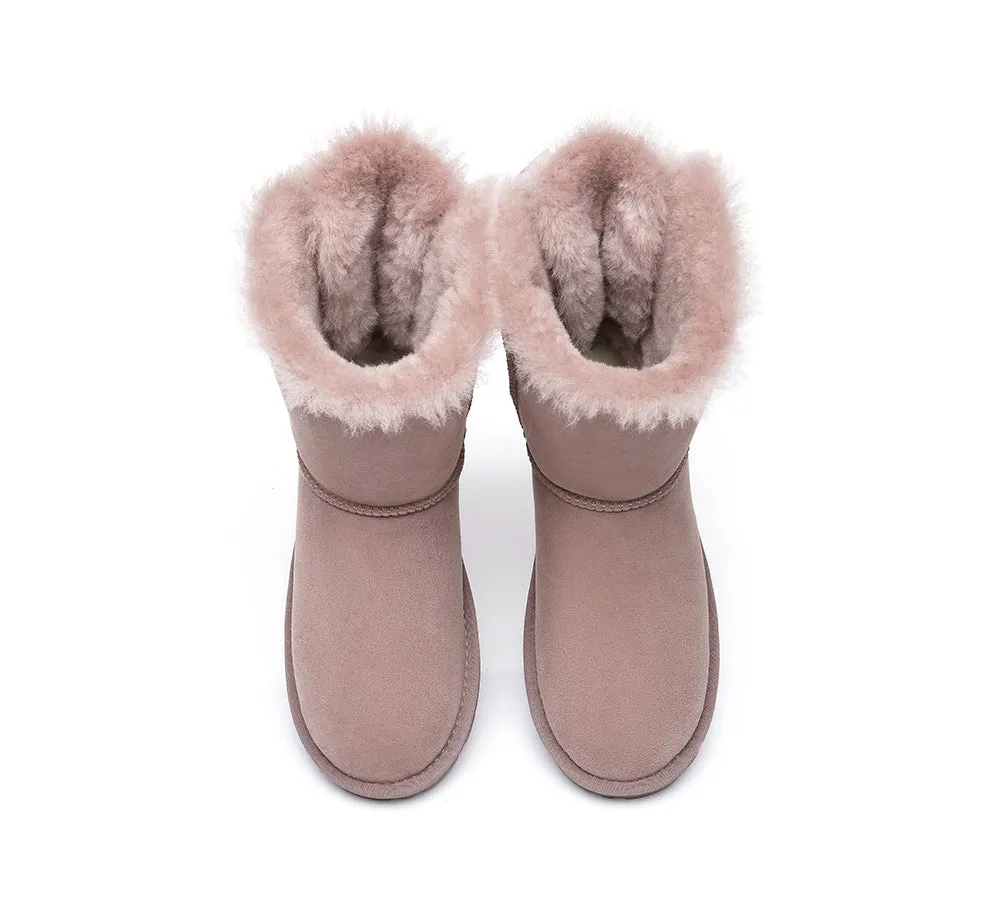 Women Boots Double Baily Short Back Bow Sheepskin Wool