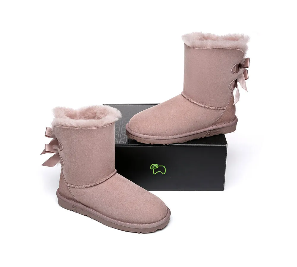 Women Boots Double Baily Short Back Bow Sheepskin Wool