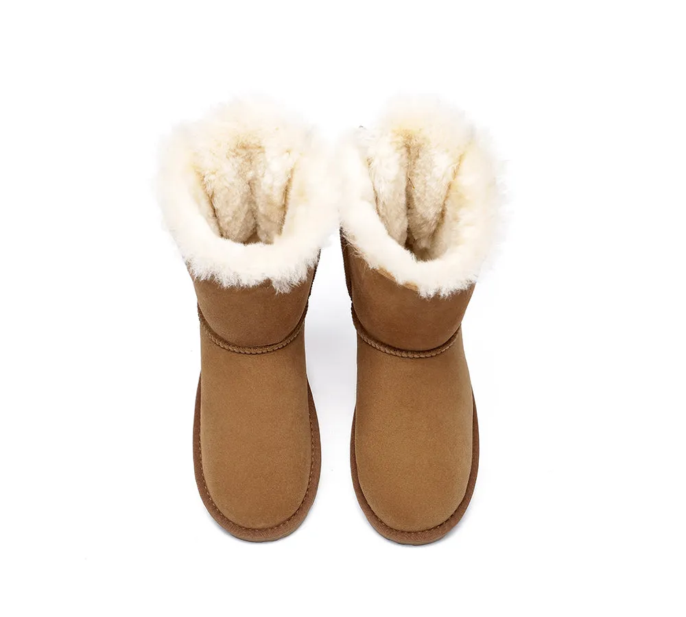 Women Boots Double Baily Short Back Bow Sheepskin Wool