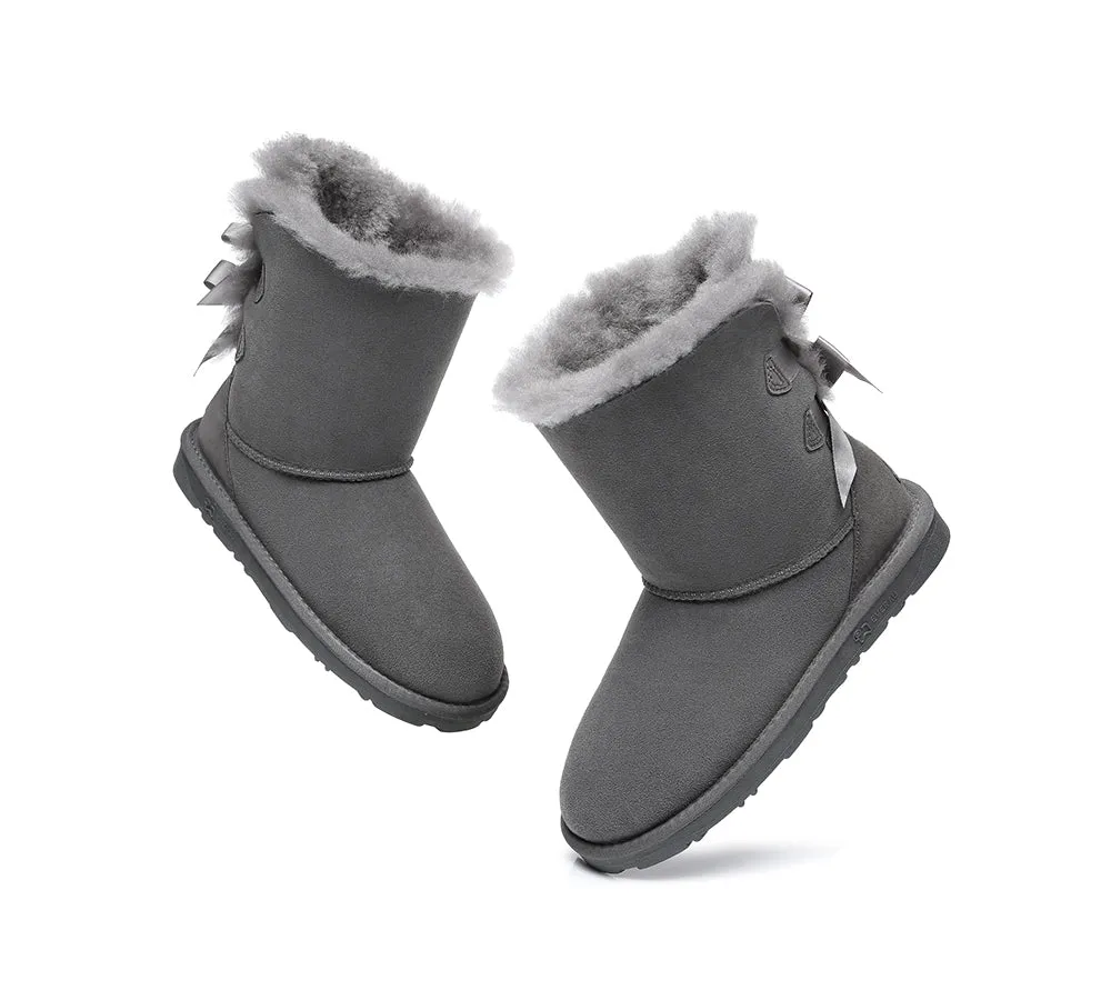 Women Boots Double Baily Short Back Bow Sheepskin Wool