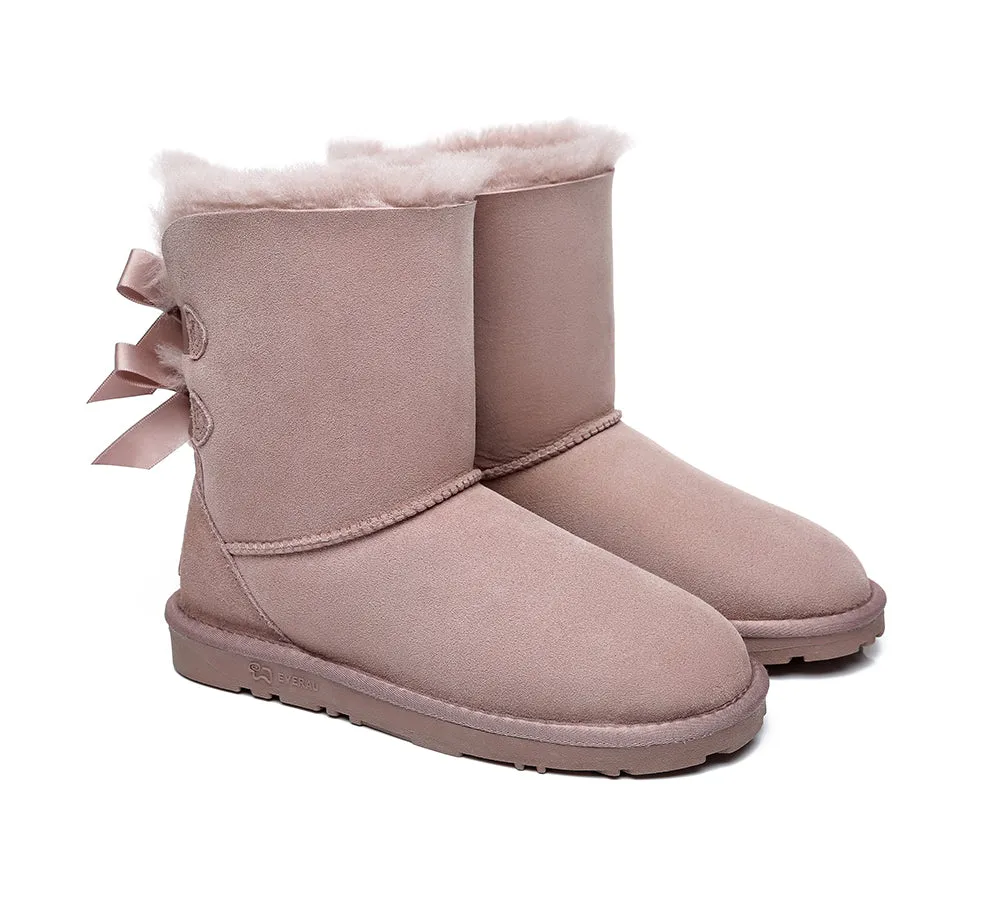Women Boots Double Baily Short Back Bow Sheepskin Wool