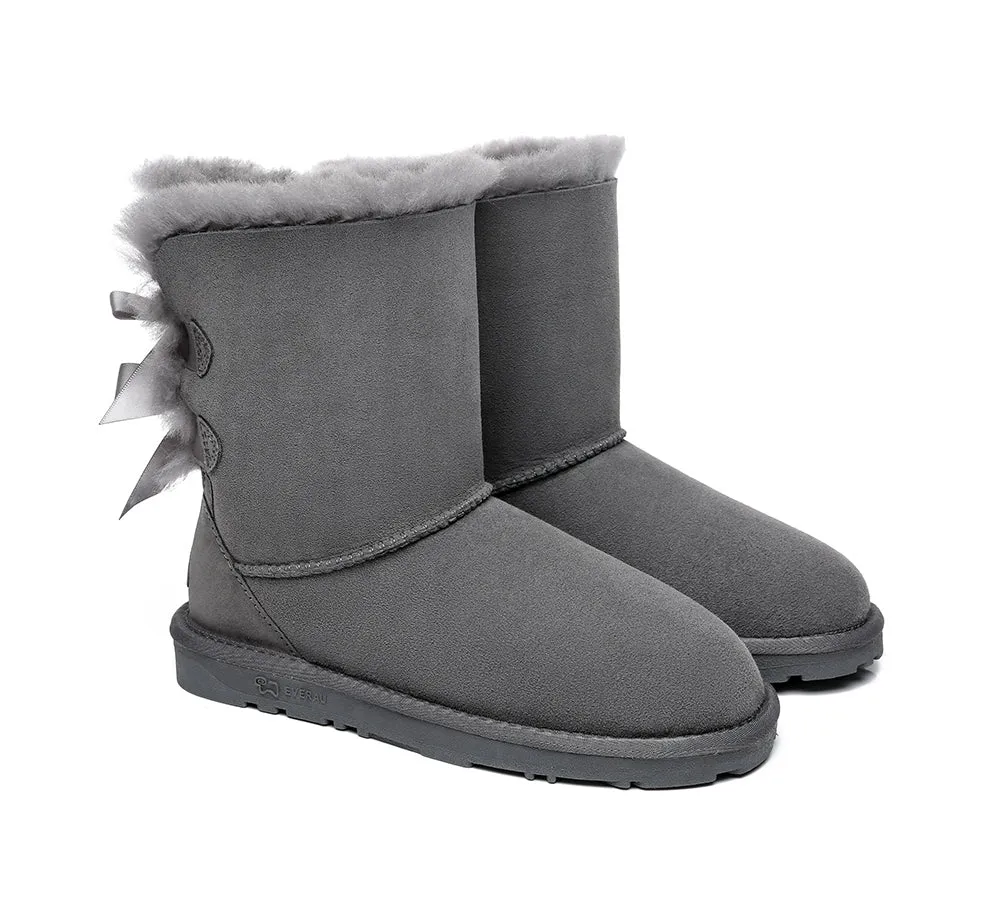 Women Boots Double Baily Short Back Bow Sheepskin Wool
