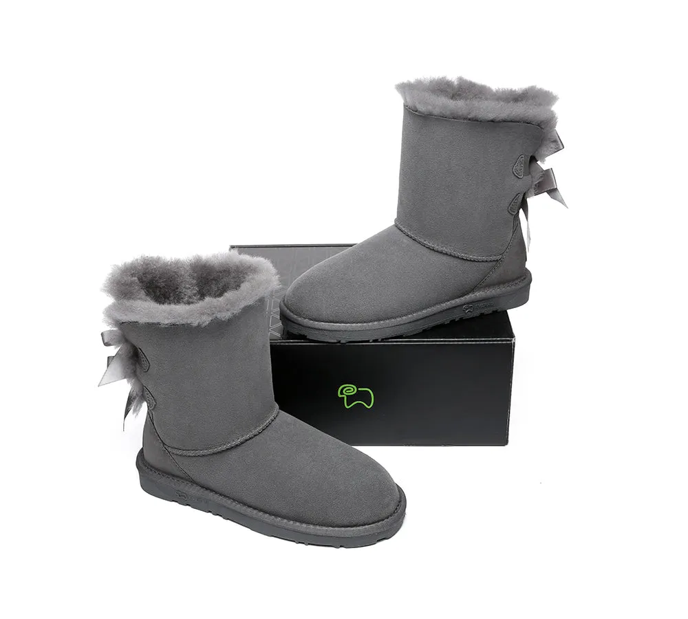 Women Boots Double Baily Short Back Bow Sheepskin Wool