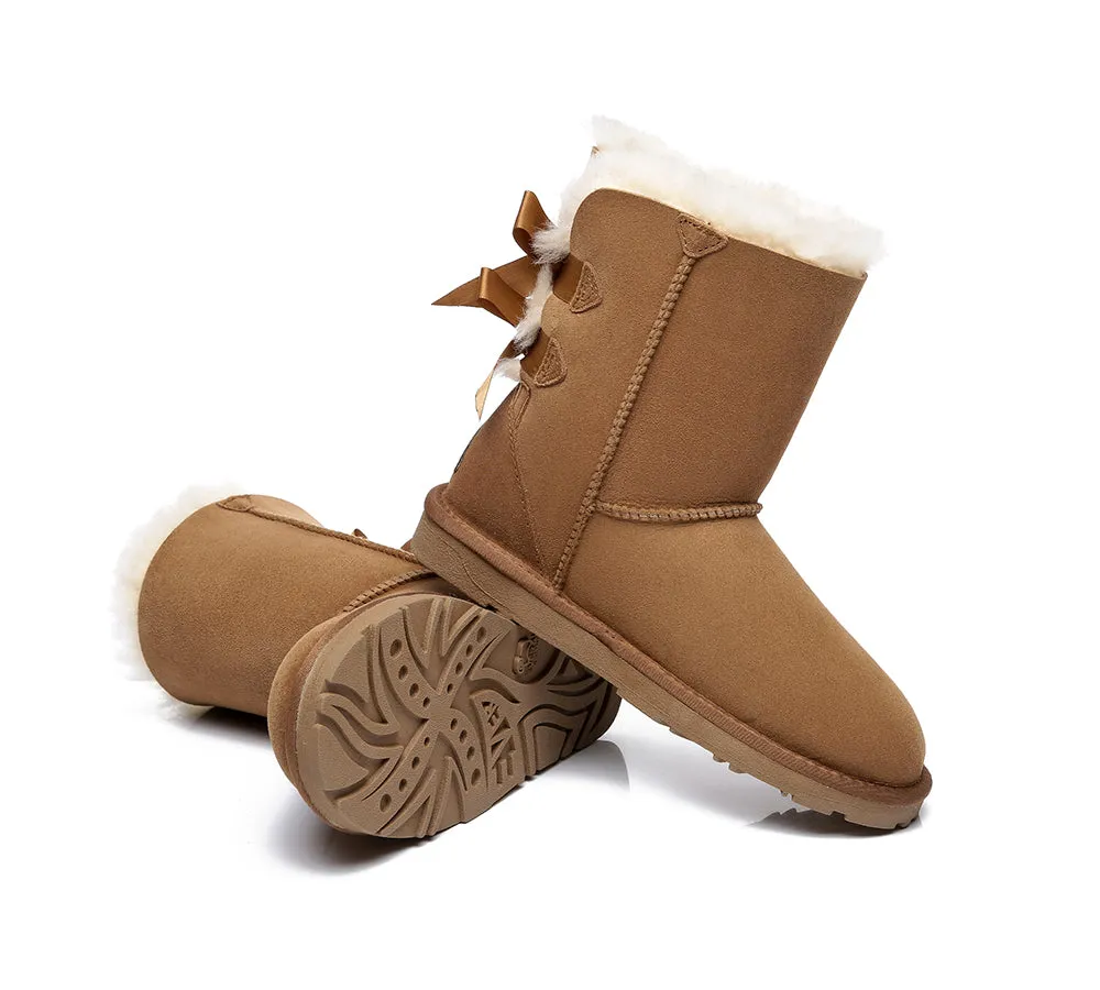 Women Boots Double Baily Short Back Bow Sheepskin Wool
