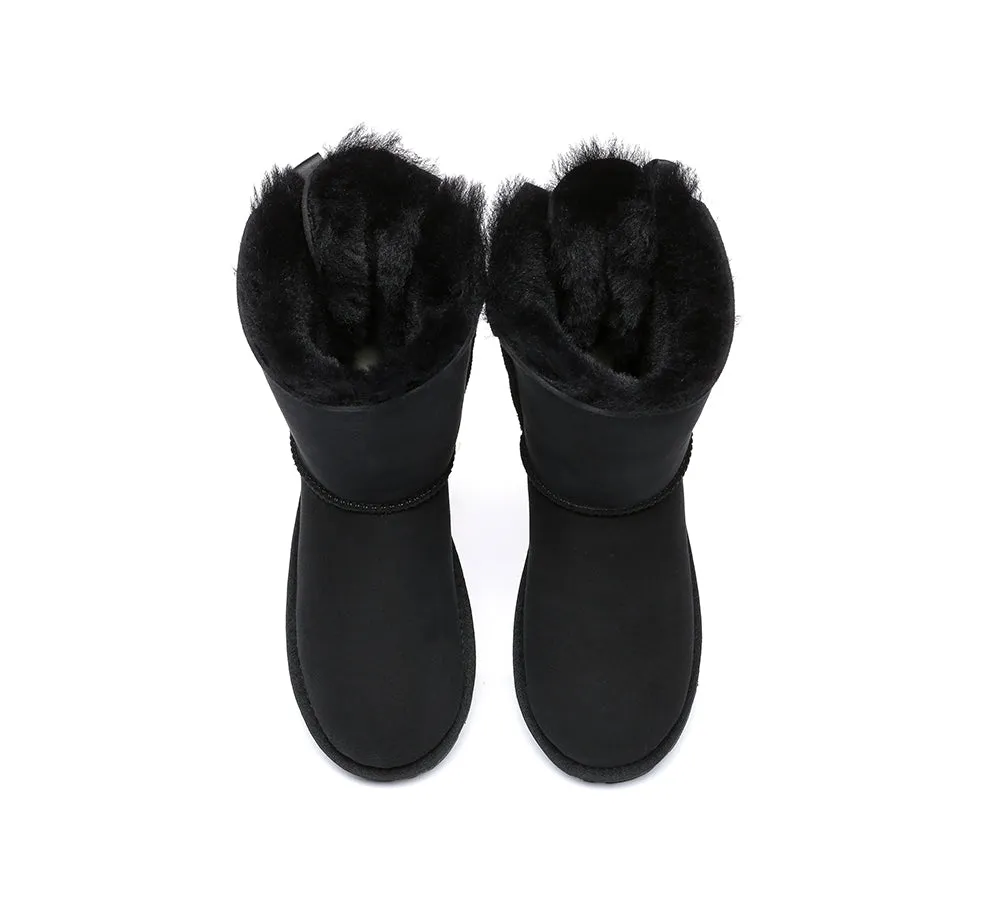 Women Boots Double Baily Short Back Bow Sheepskin Wool