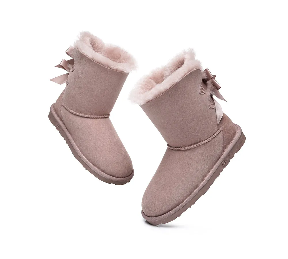 Women Boots Double Baily Short Back Bow Sheepskin Wool