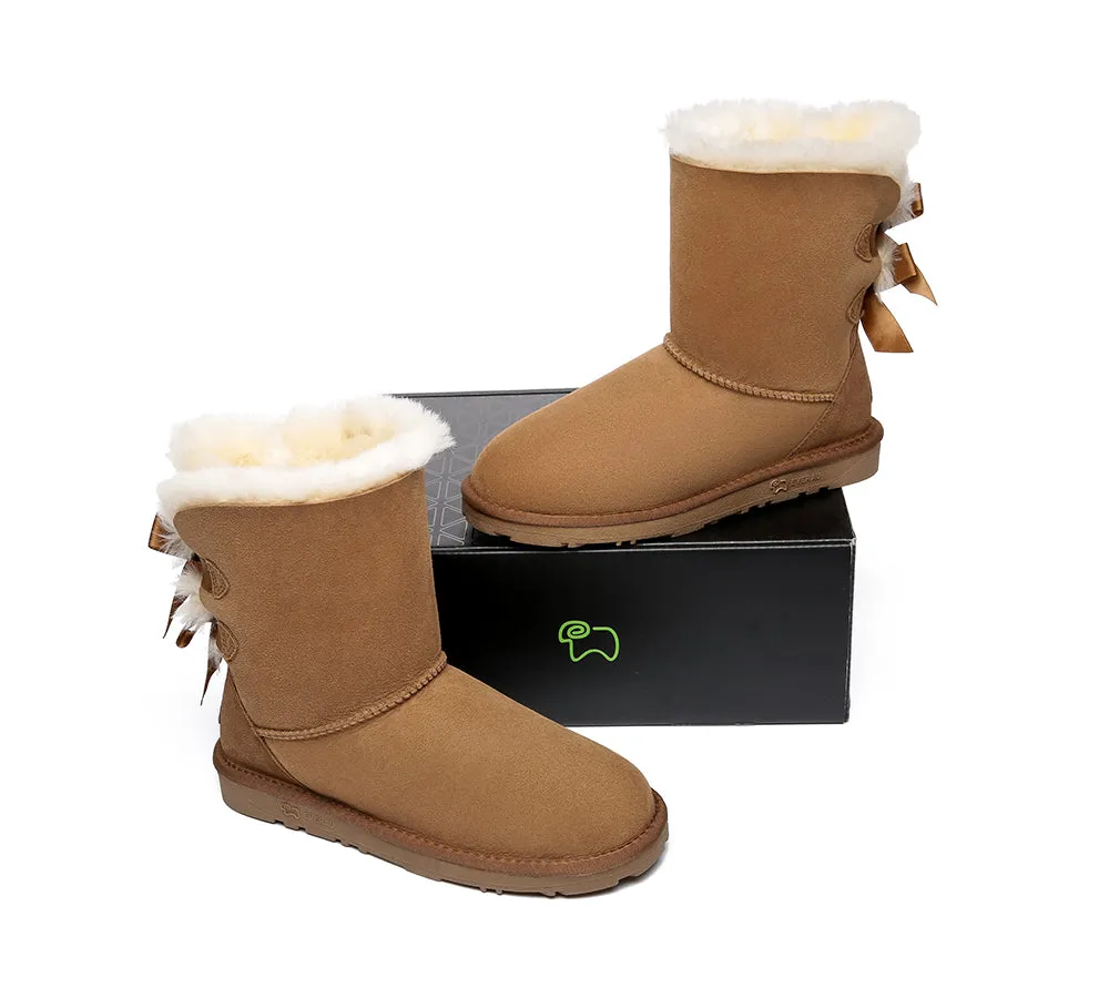 Women Boots Double Baily Short Back Bow Sheepskin Wool
