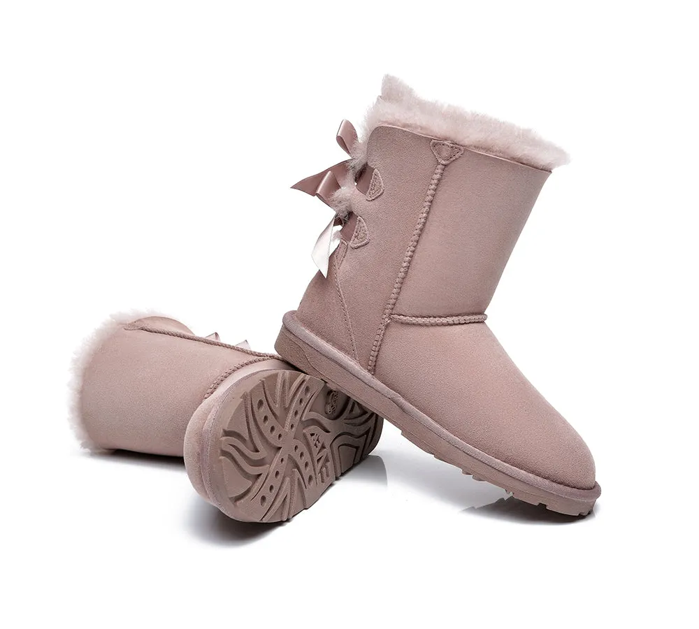 Women Boots Double Baily Short Back Bow Sheepskin Wool
