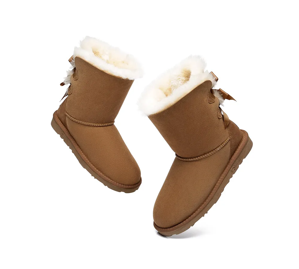 Women Boots Double Baily Short Back Bow Sheepskin Wool