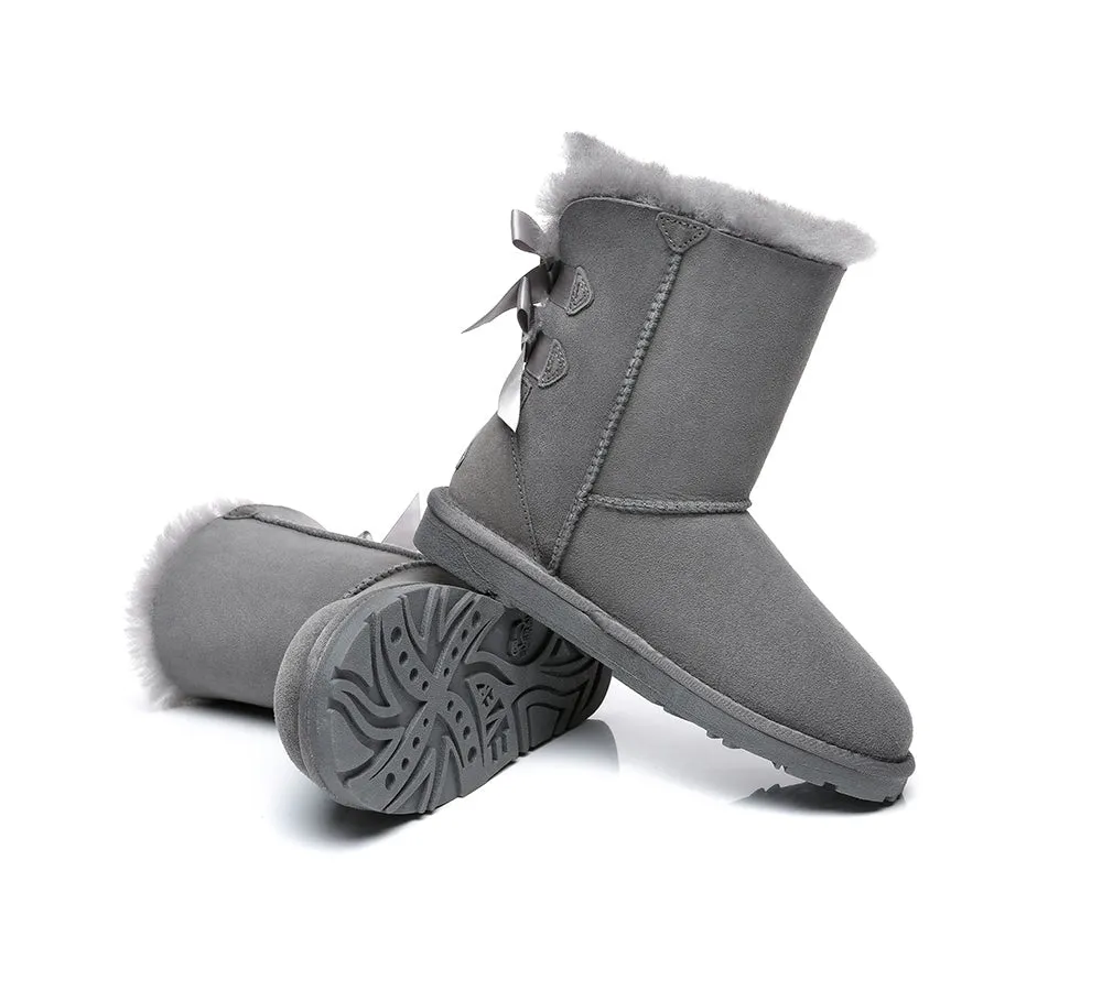 Women Boots Double Baily Short Back Bow Sheepskin Wool