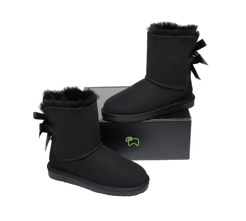 Women Boots Double Baily Short Back Bow Sheepskin Wool