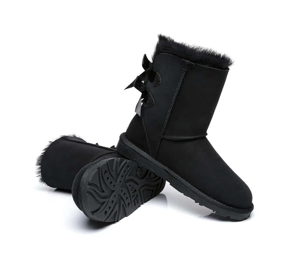 Women Boots Double Baily Short Back Bow Sheepskin Wool