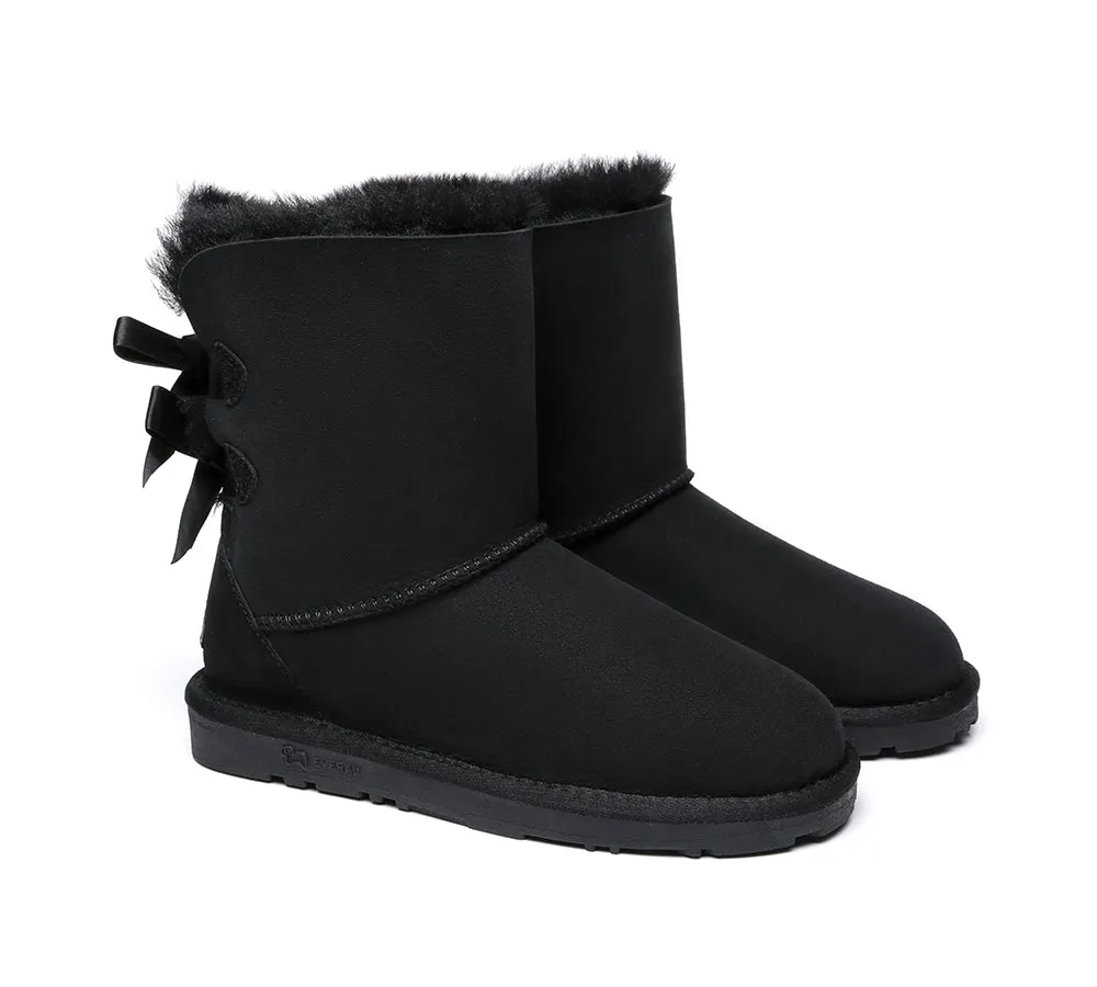 Women Boots Double Baily Short Back Bow Sheepskin Wool