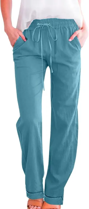 Women Linen Pants Elastic Waist is Simply Cotton Nine Point Pants Casual Pants Pants Fall Fashion Outfits 2025 Flowy