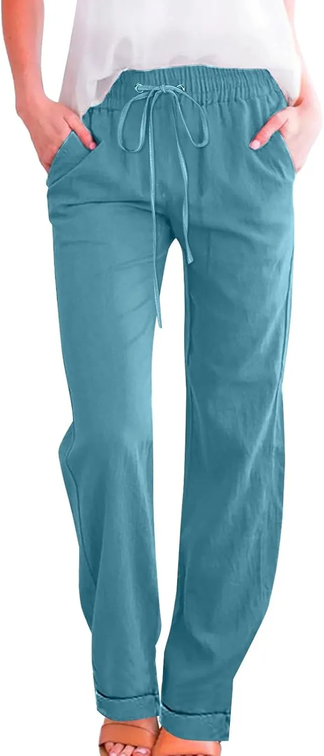 Women Linen Pants Elastic Waist is Simply Cotton Nine Point Pants Casual Pants Pants Fall Fashion Outfits 2025 Flowy
