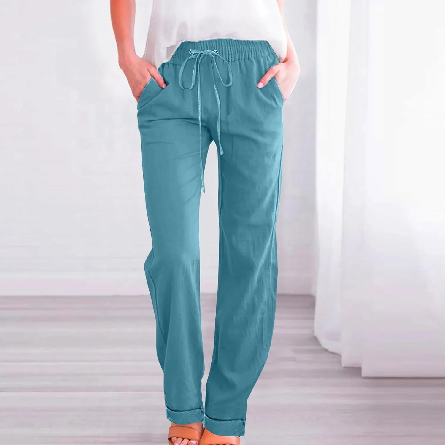 Women Linen Pants Elastic Waist is Simply Cotton Nine Point Pants Casual Pants Pants Fall Fashion Outfits 2025 Flowy